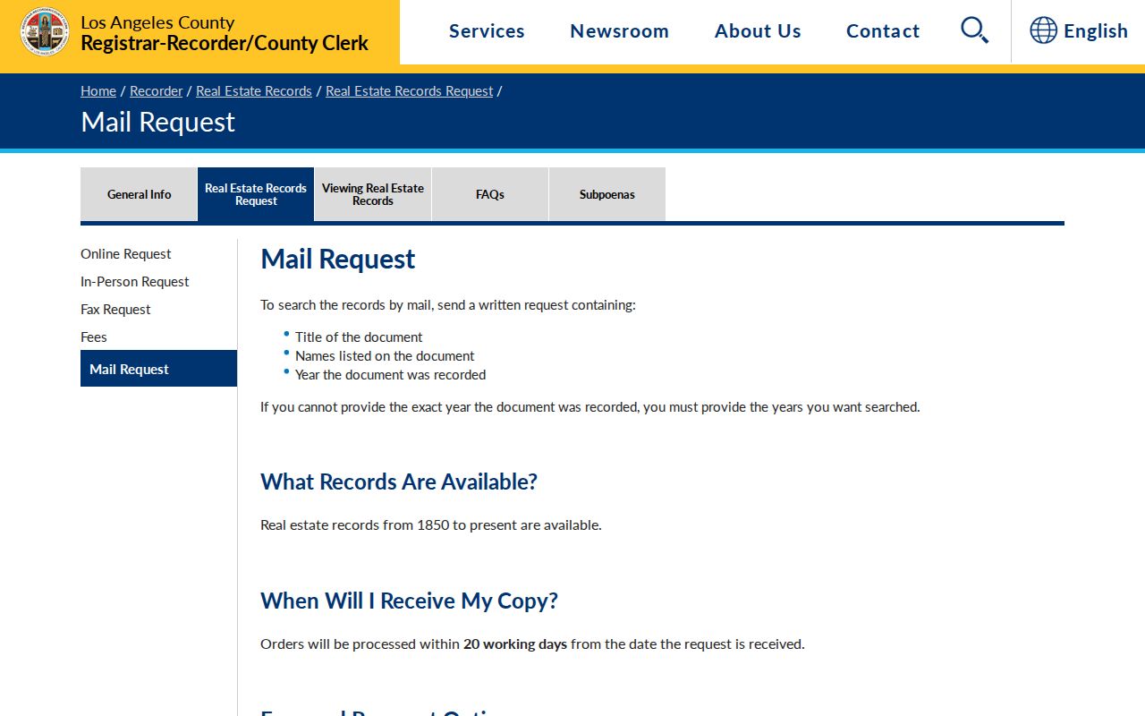 Compton previous residents recorded document mail request