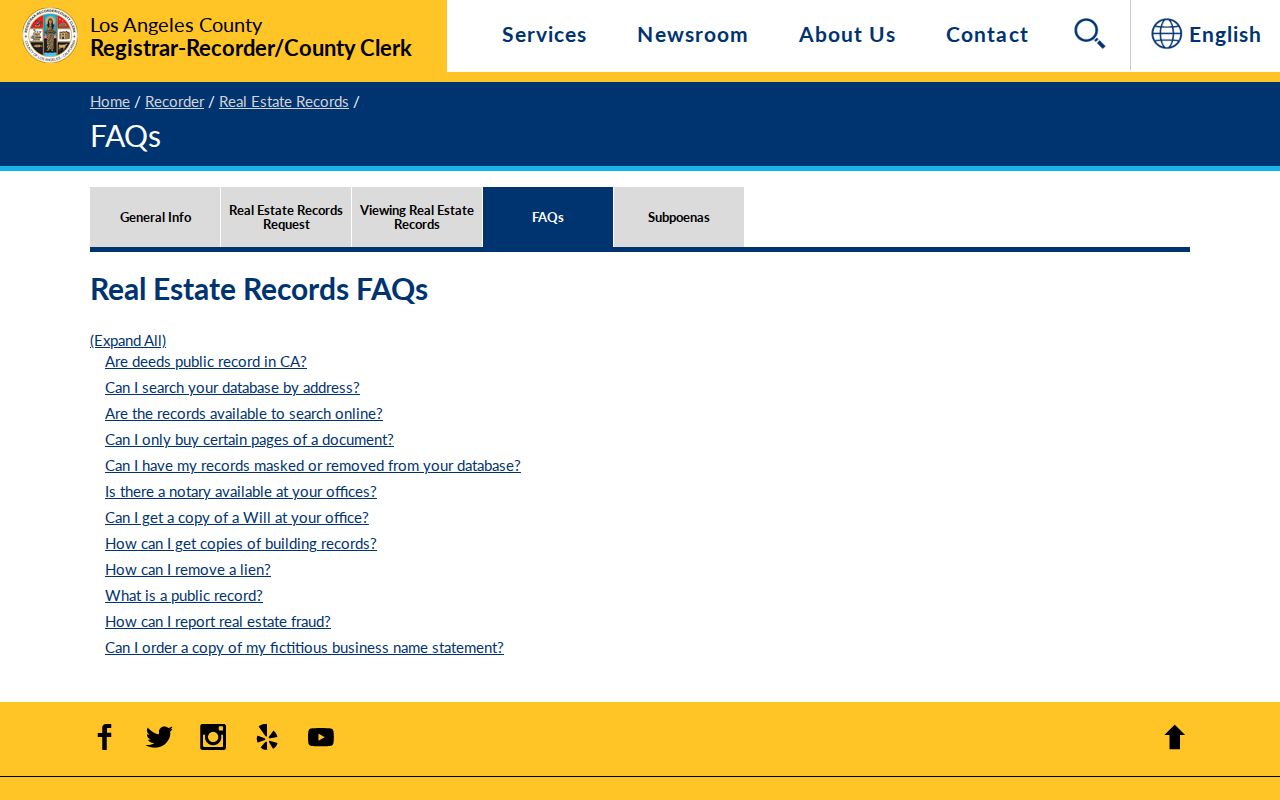 Compton street directory Los Angeles County recorder deed index access