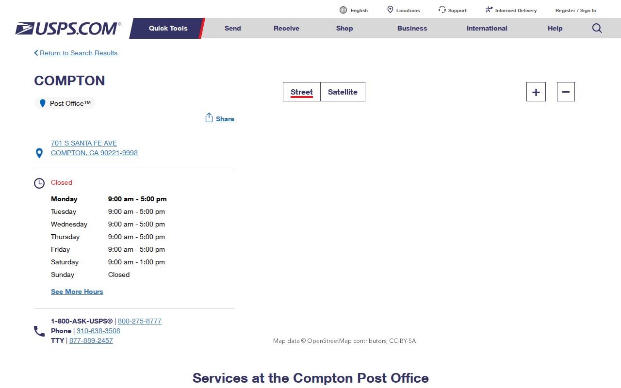 Compton ZIP code directory USPS facility listing